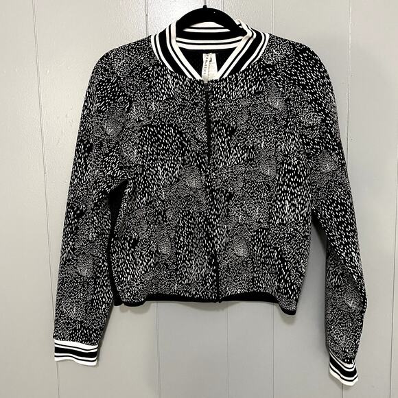 Fabletics Black Splatter Tia Mesh Varsity Preppy Athletic Bomber Jacket L - Picture 3 of 8
